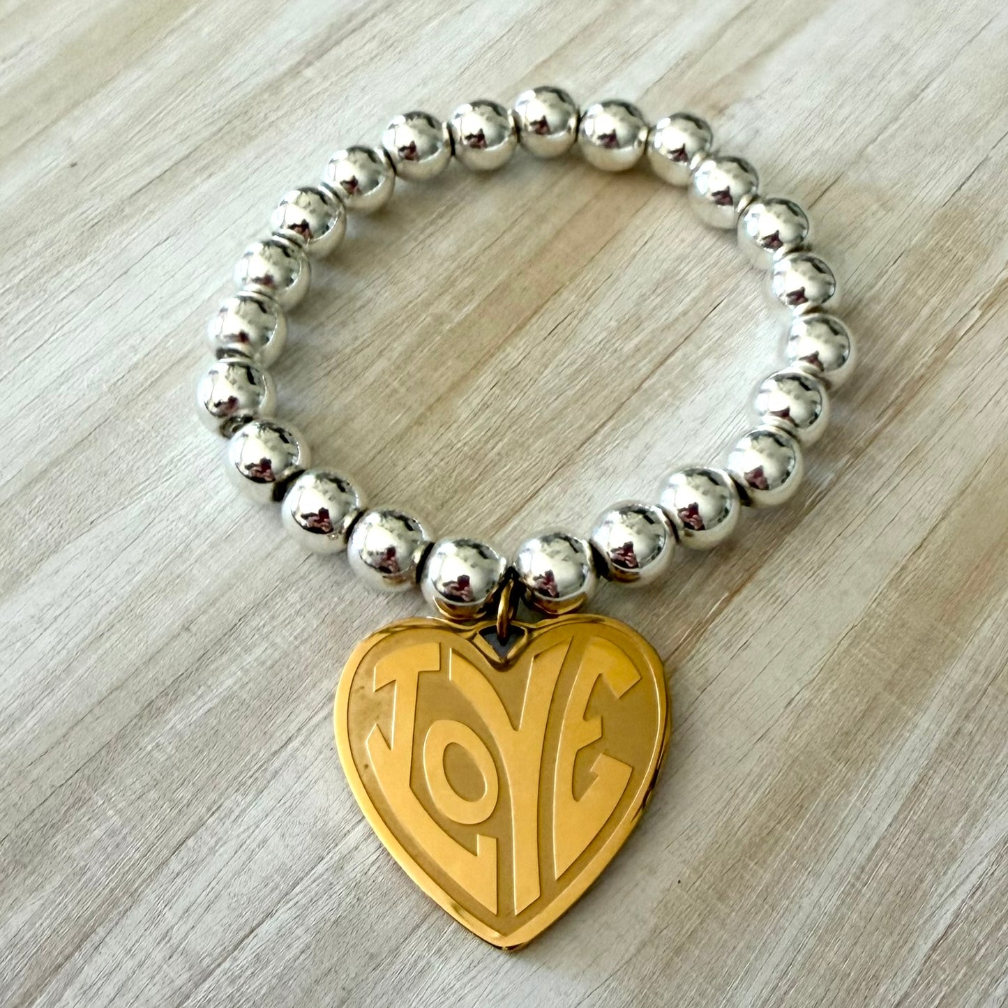 Silver Hematite & Gold Love Charm Bracelet