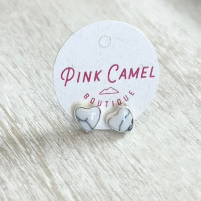 Sterling Silver Howlite Heart Studs