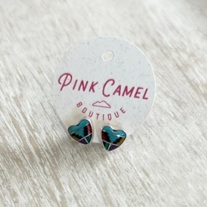 Sterling Silver Inlaid Heart Studs