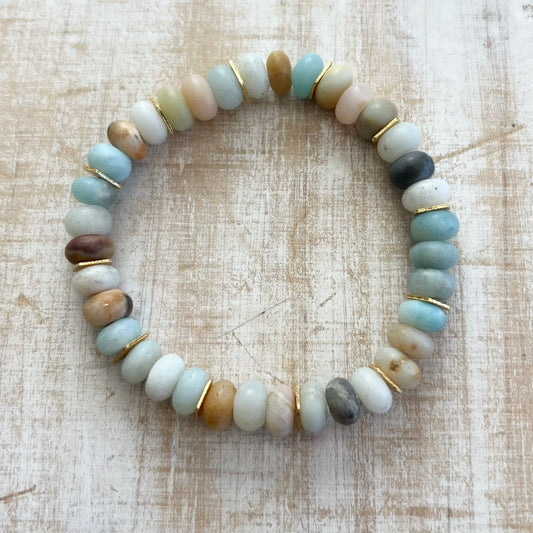 Rondel Amazonite & Brushed Gold Bracelet