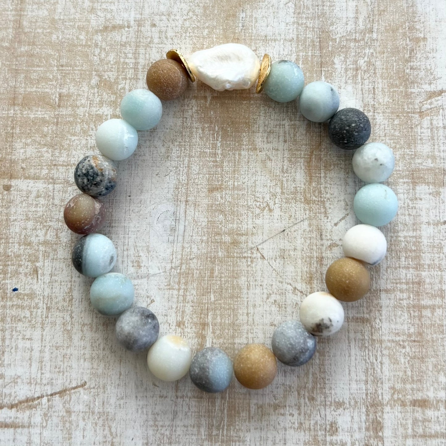 Amazonite and Fresh Water Pearl Bracelet