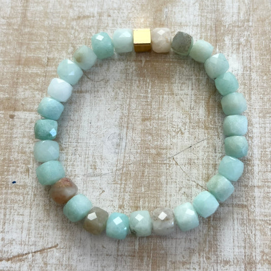 Cubed Amazonite and Brushed Gold Square Bracelet