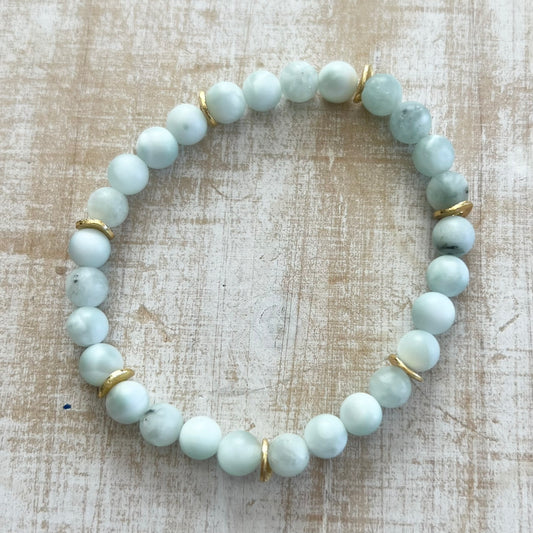 Green Moonstone & Brushed Gold Bracelet