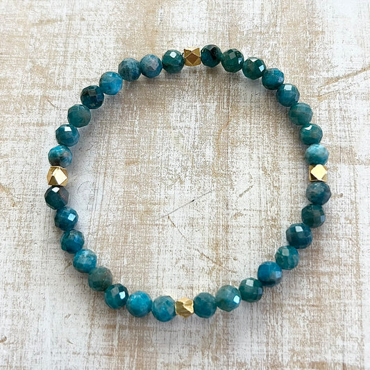 Blue Natural Apatite & Brushed Gold Bracelet