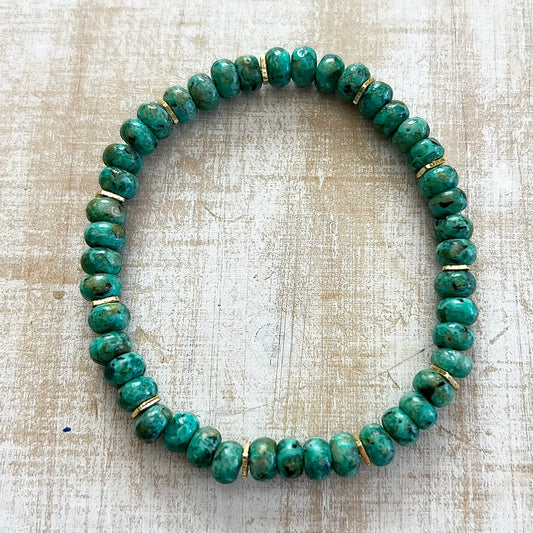 Rondel African Turquoise & Brushed Gold Bracelet