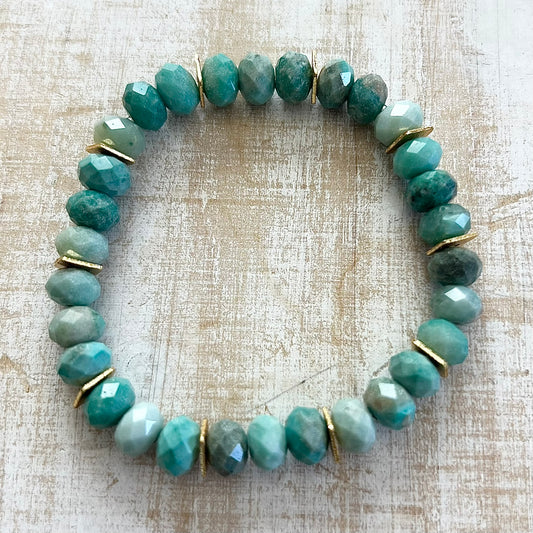 Rondel Chrysoprase & Brushed Gold Bracelet