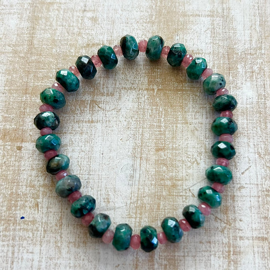 African Turquoise Jade & Dark Pink Agate Bracelet