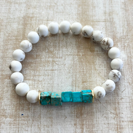 Howlite & Cubed Blue Jasper Bracelet