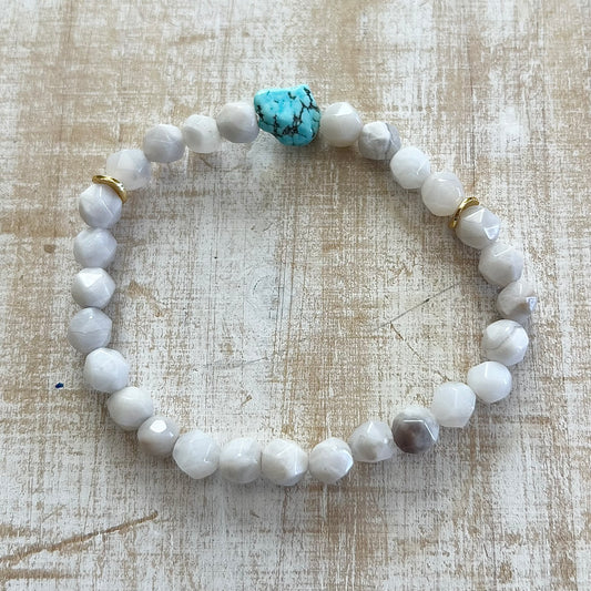 Diamond White Agate & Turquoise Bracelet