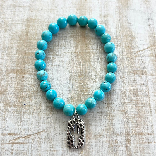 Turquoise & Silver Cactus Cutout Bracelet