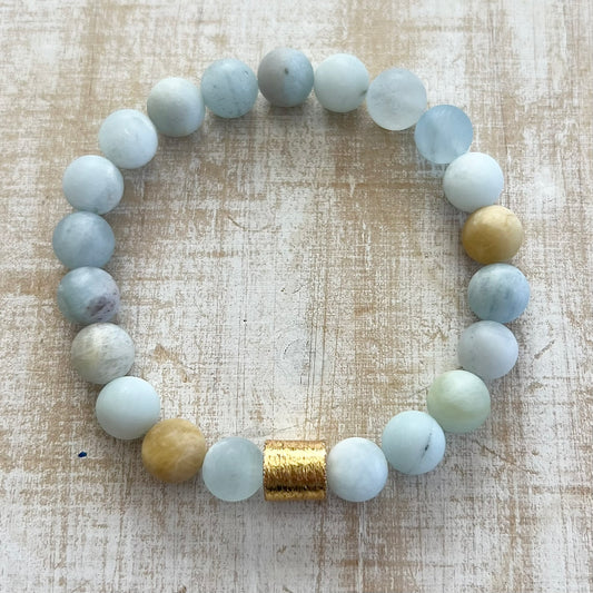 Aquamarine & Brushed Gold Bracelet