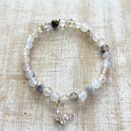 Montana Agate & Butterfly Charm Bracelet