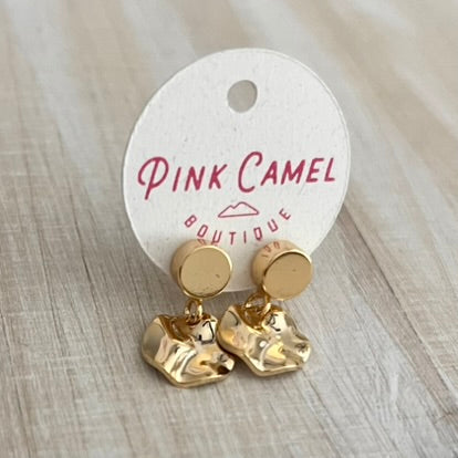 Gold Plated Studs with Gold Hammered Discs