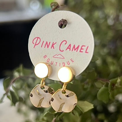 Gold Plated Studs with Gold Hammered Discs