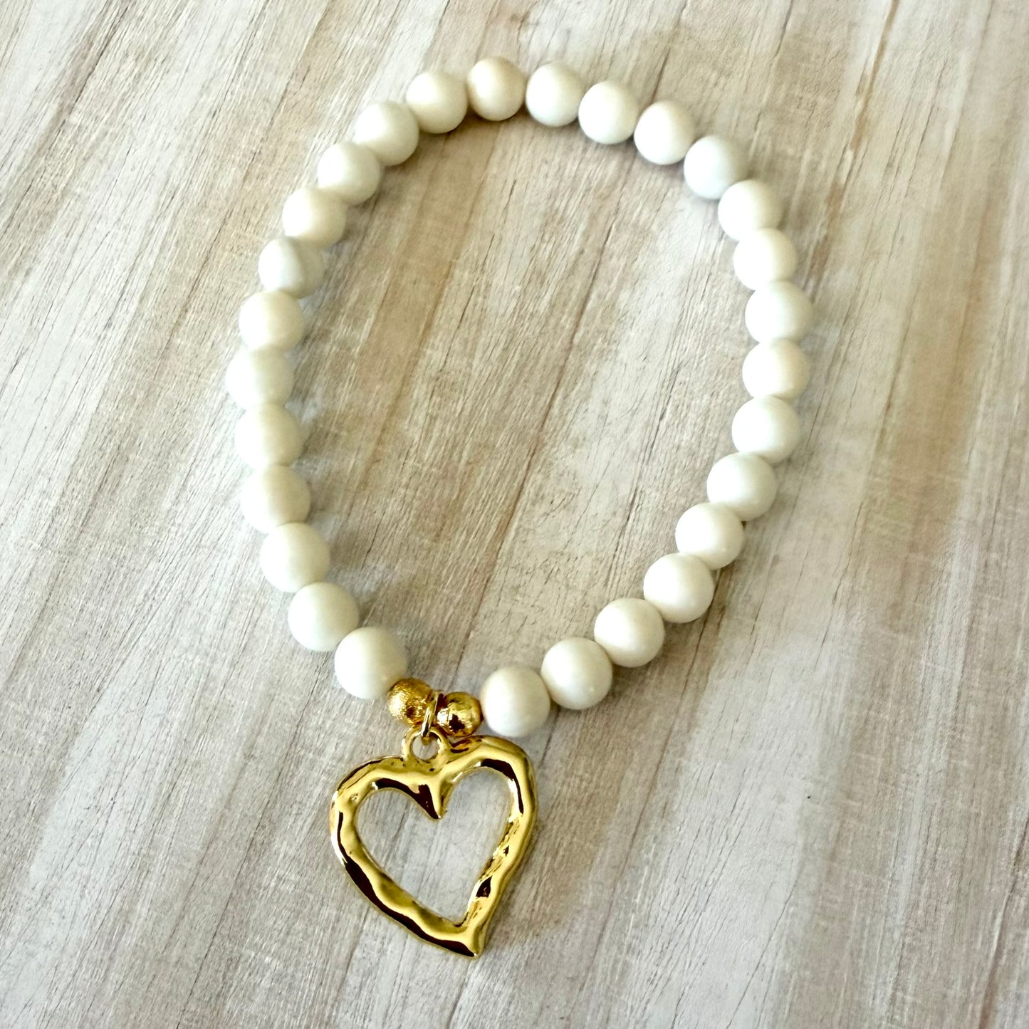 Ivory Jasper & Heart Charm Bracelet
