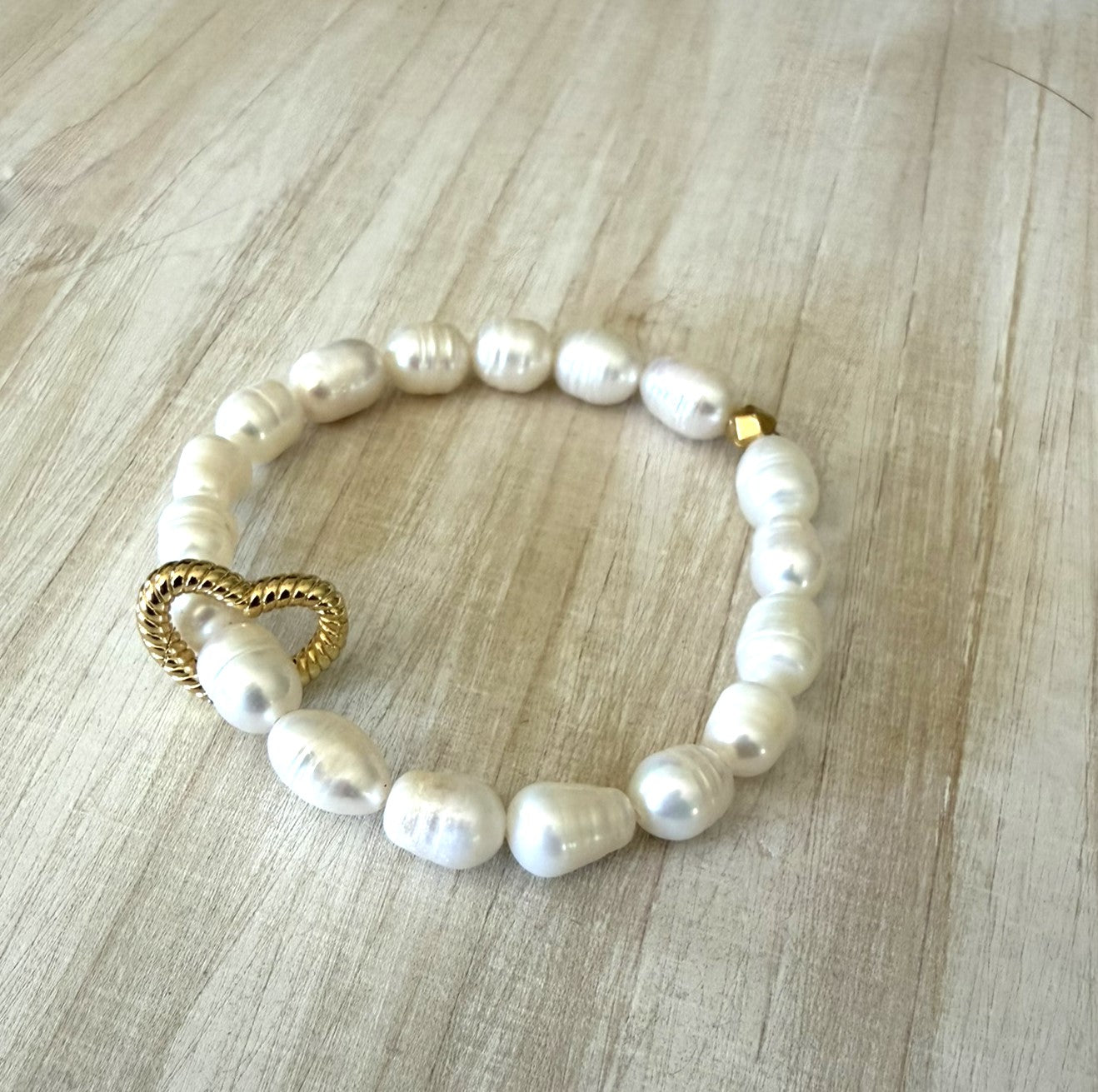 Pearl & Heart Charm Bracelet