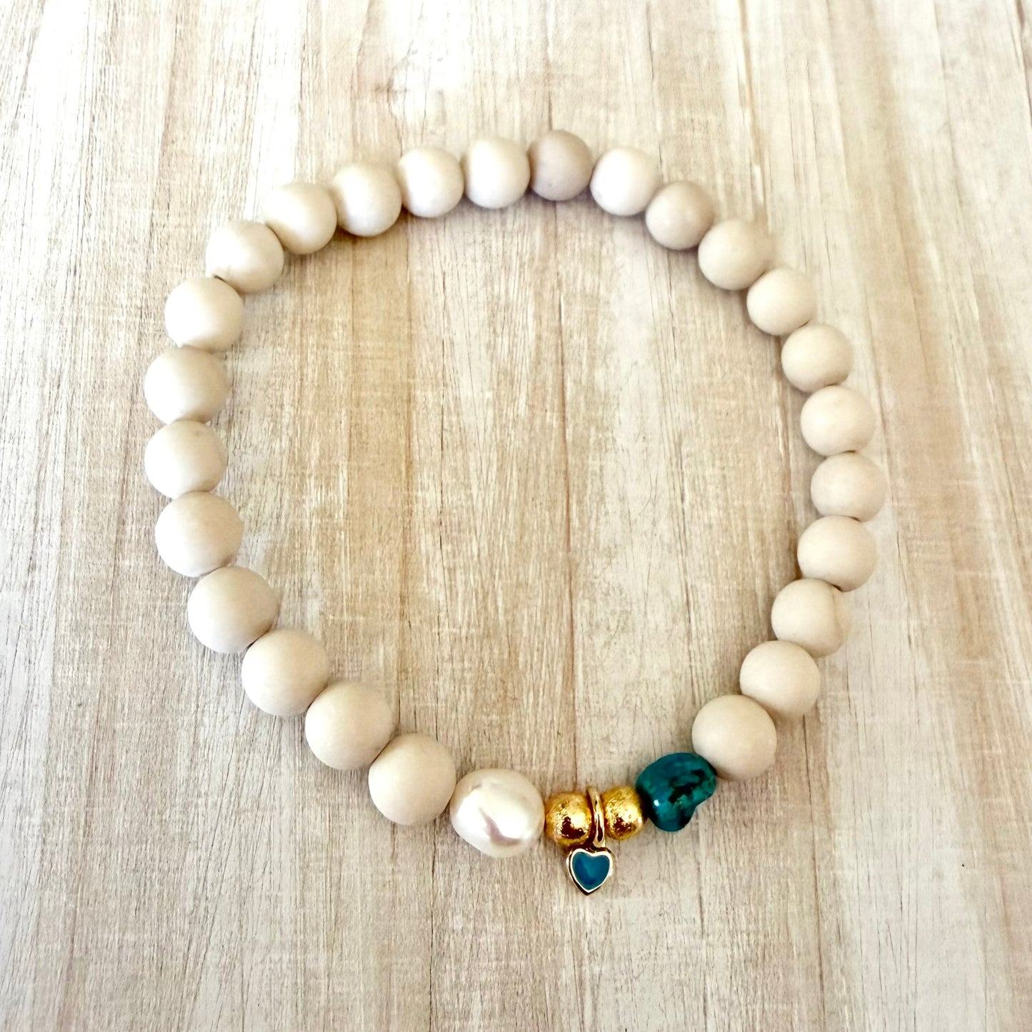 Riverstone, Pearl, Turquoise and Turquoise Heart Bracelet