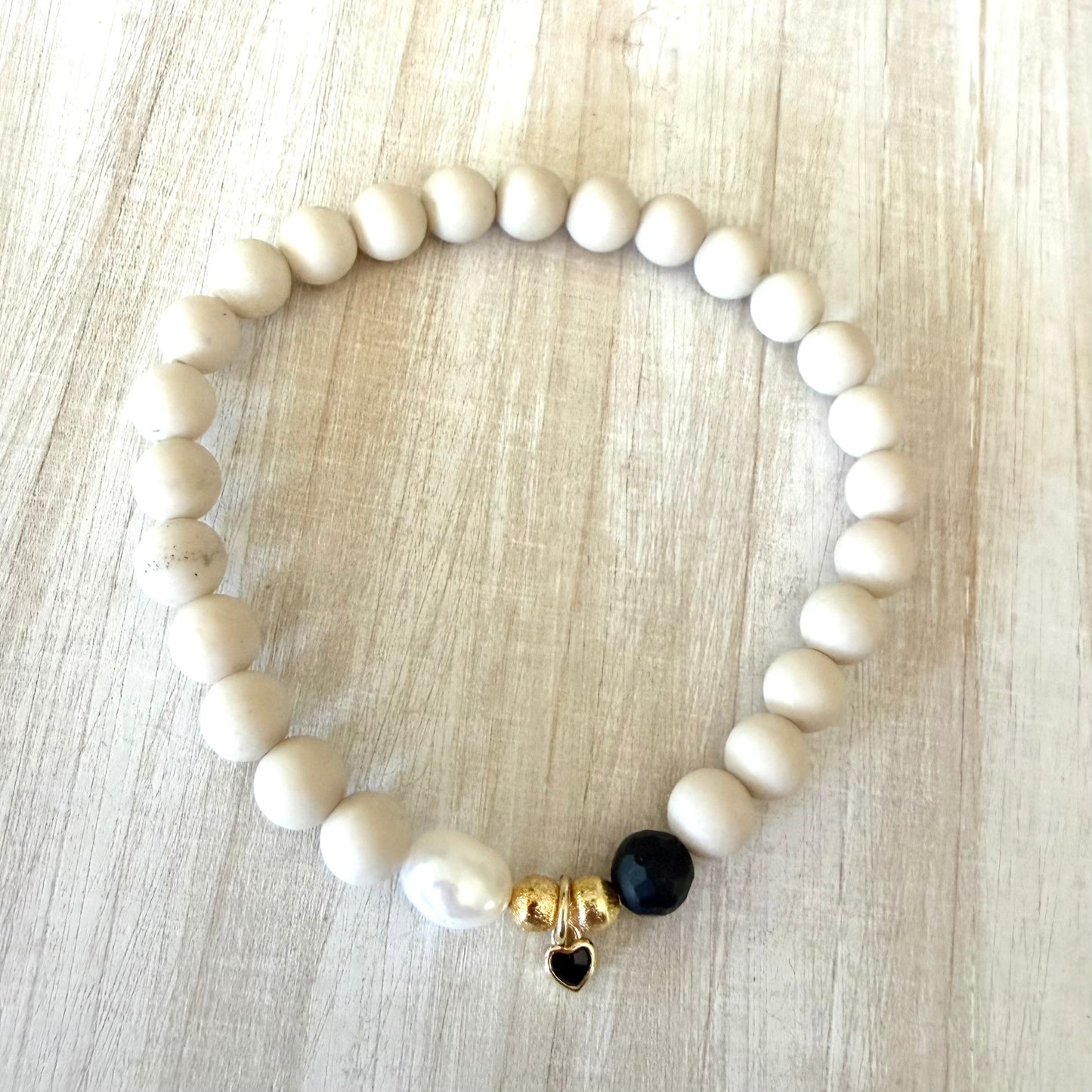 Riverston, Pearl, Onyx & Black Heart Bracelet