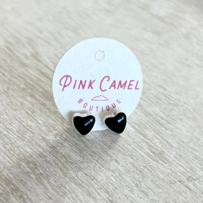 Sterling Silver Onyx Heart Studs