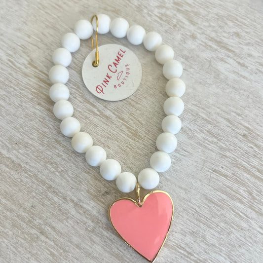 Shell & Pink Heart Charm Bracelet