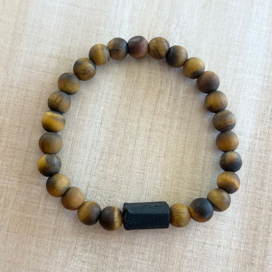 Matte Tiger Eye & Black Tourmaline Bracelet