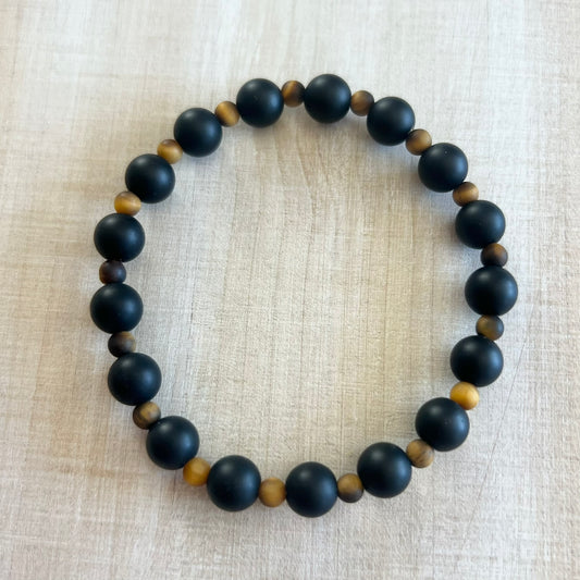 Onyx & Tiger Eyes 4mm Bracelet