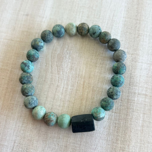 African Turquoise & Black Tourmaline Bracelet