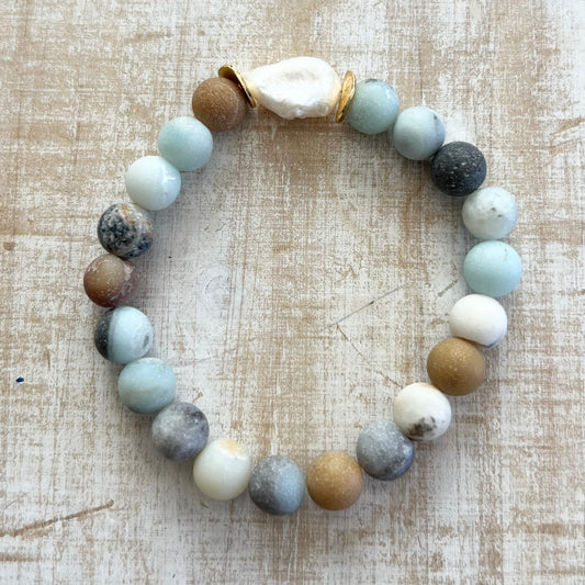 Amazonite and Fresh Water Pearl Bracelet