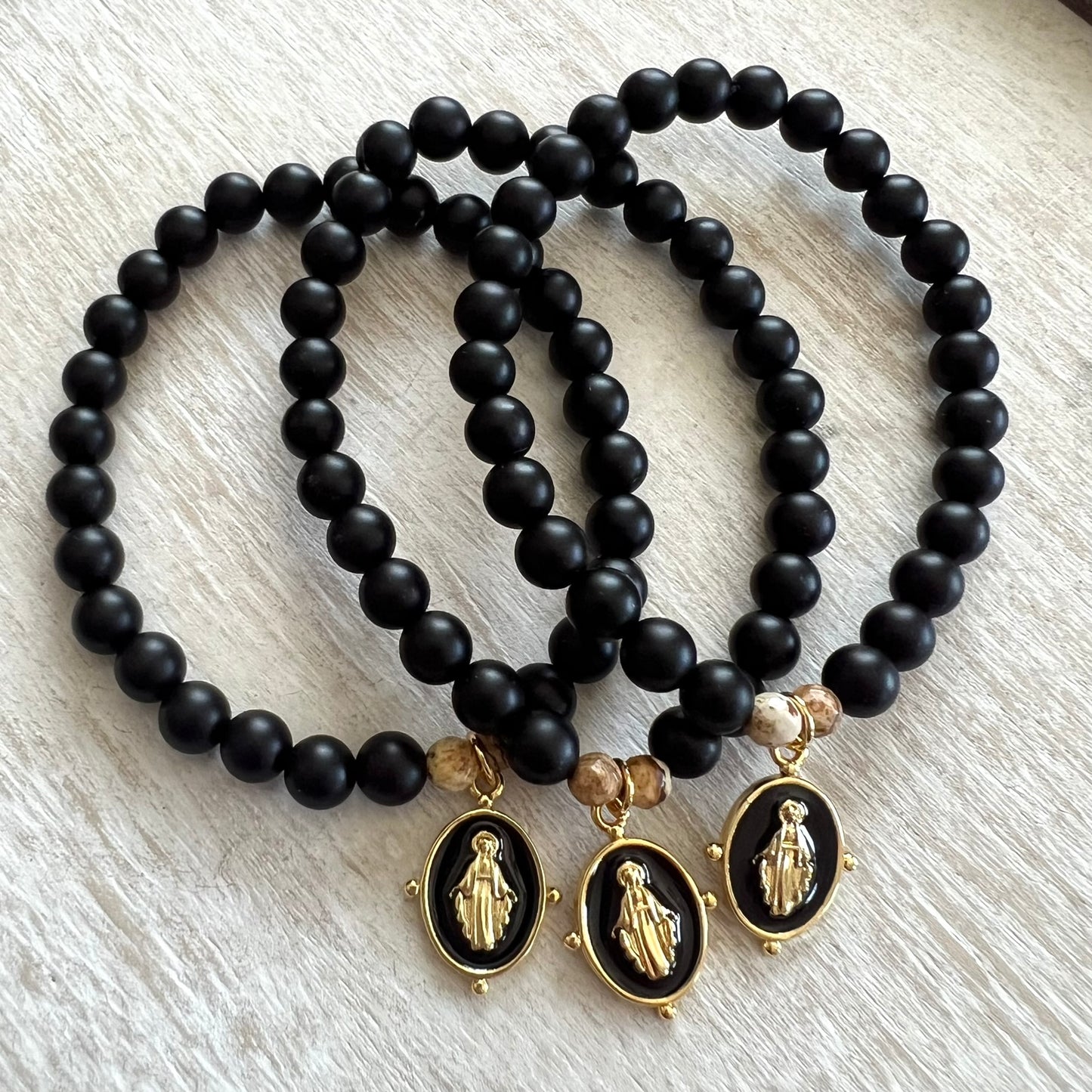 Onyx Mary Charm Bracelet