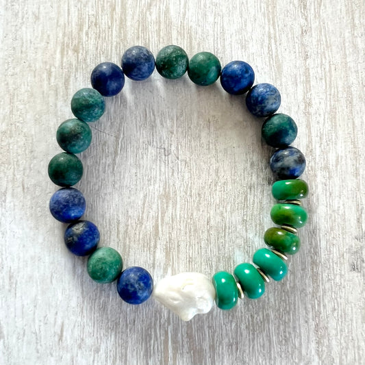 Crysocolla Green Turquoise & Pearl Bracelet