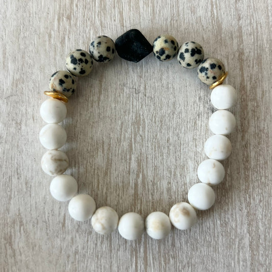 Howlite, Dalmatian Jasper & Black Tourmaline Bracelet