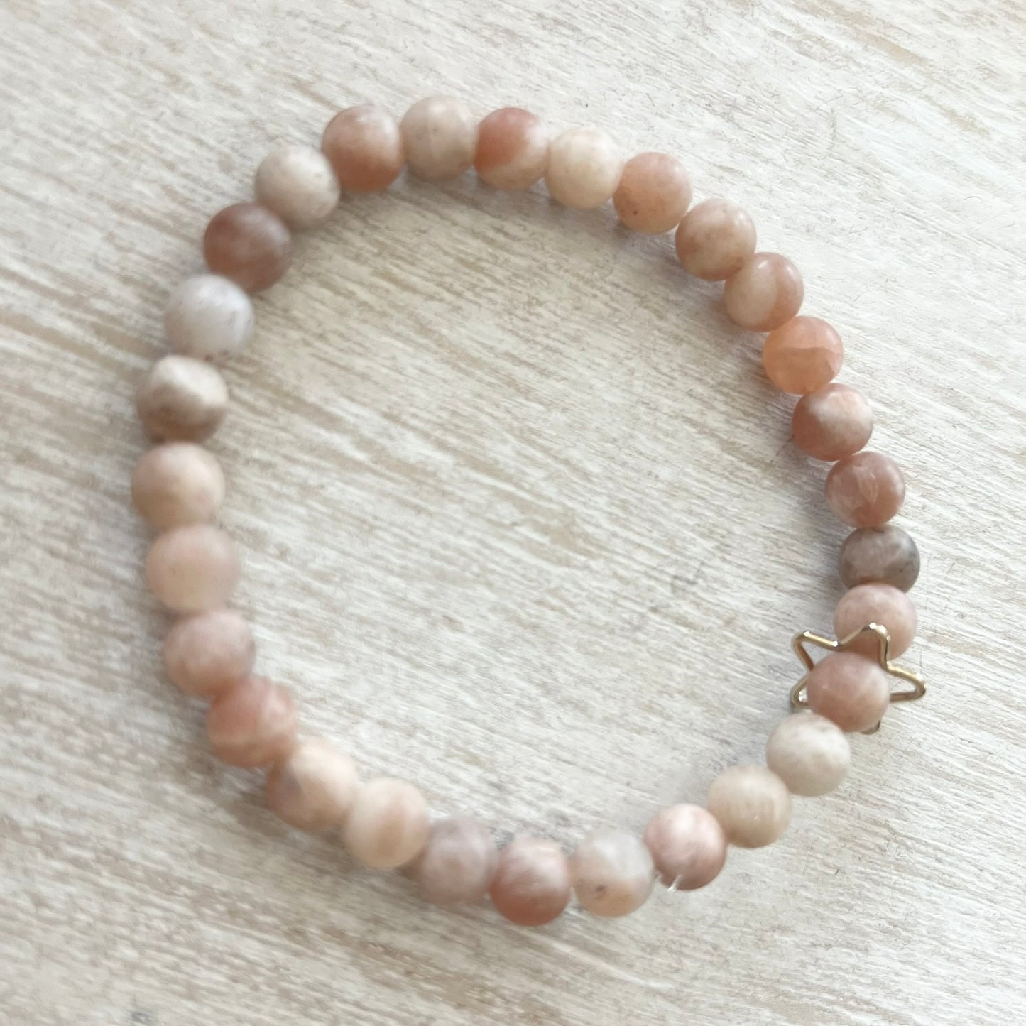 Peach Moonstone & Gold Star Bracelet