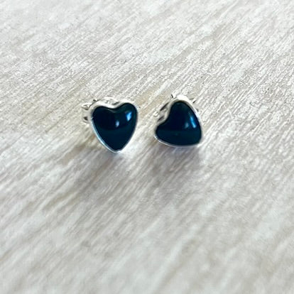 Sterling Silver Onyx Heart Studs