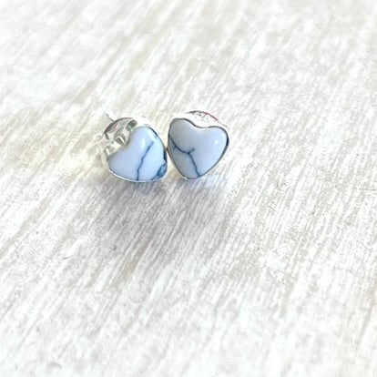 Sterling Silver Howlite Heart Studs