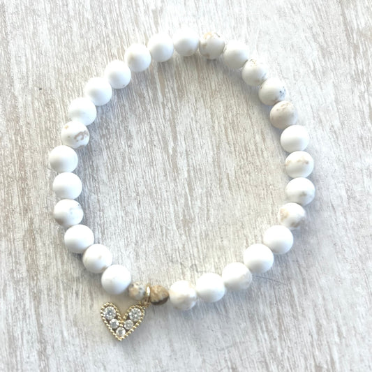 Howlite & Crystal Heart Bracelet