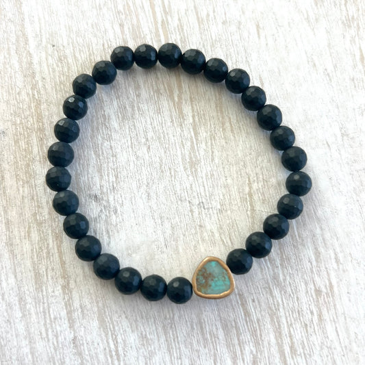 Onyx & Gold Turquoise Bracelet